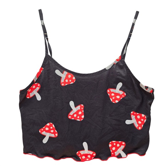 Tops - Y2K Womens Fungi Crop Mushroom‎ Ruffle Cami Top Shrooms Cottagecore Whimsical XS
